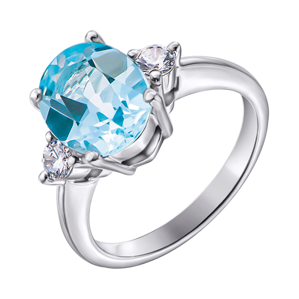 

Серебряное кольцо с голубым топазом и фианитами 000117877 17 размера