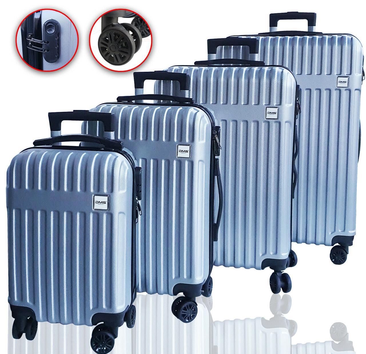 

Чемоданы дорожные DMS с тележкой, комплект 4шт S-M-L-XL серый Silver