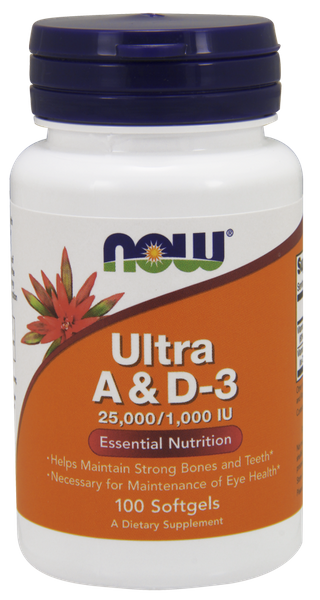 

Витамин А и D Ultra A & D3 Now Foods 25000/1000 МЕ 100 капсул (NF197)