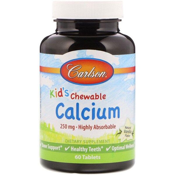 

Жевательный кальций для детей Kid's Chewable Calcium Carlson Labs ваниль 250 мг 60 таблеток (CAR052)