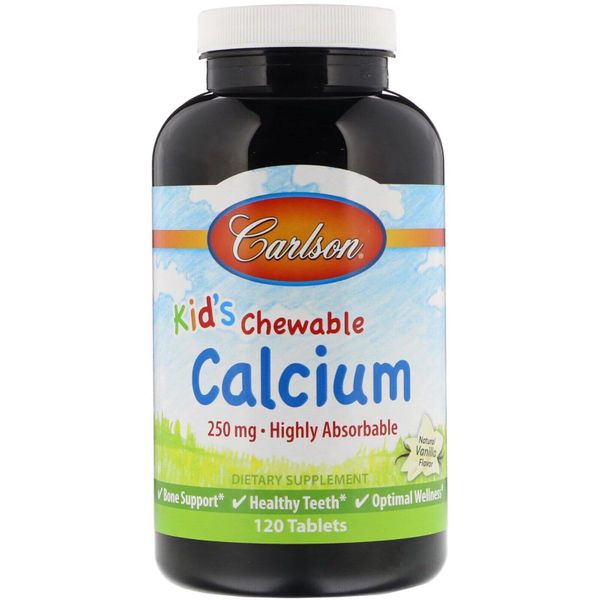 

Жевательный кальций для детей Kid's Chewable Calcium Carlson Labs ваниль 250 мг 120 таблеток (CAR053)