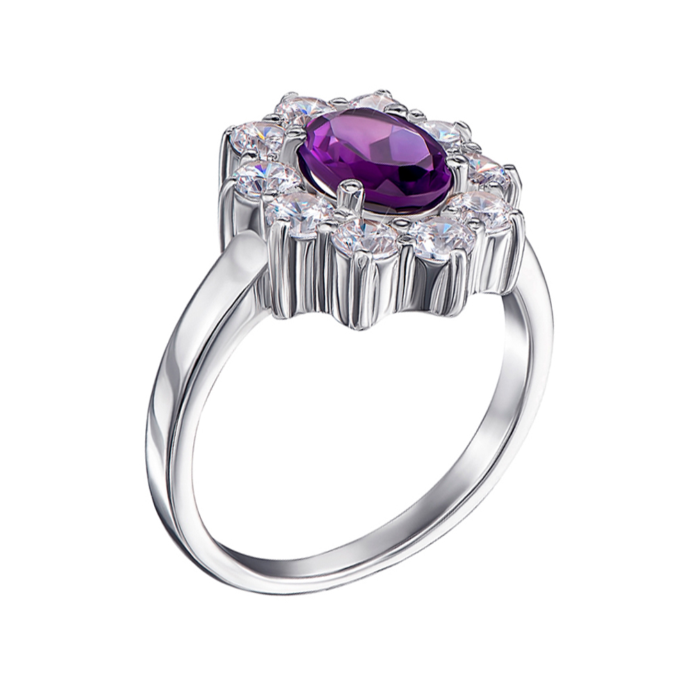 

Серебряное кольцо с аметистом и фианитами 000119288 17.5 размера