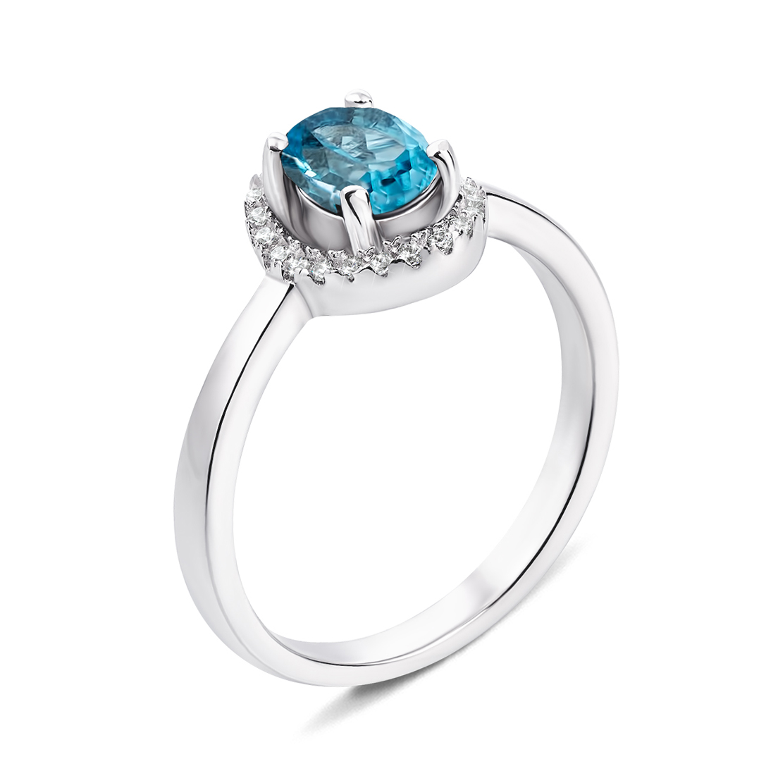 

Серебряное кольцо с голубым топазом и фианитами 000133490 16 размера