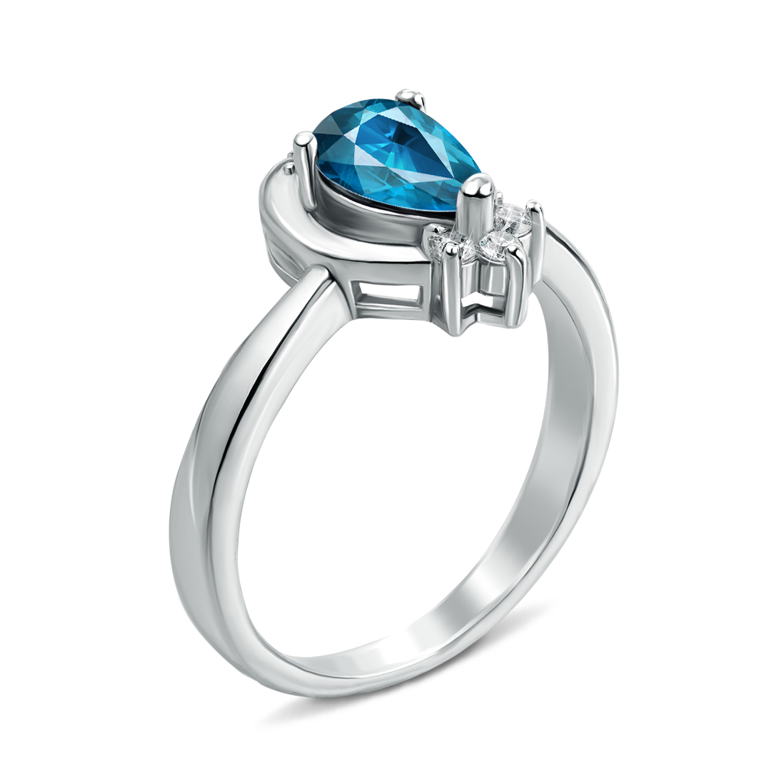 

Серебряное кольцо с голубым топазом и фианитами 000134895 16 размера