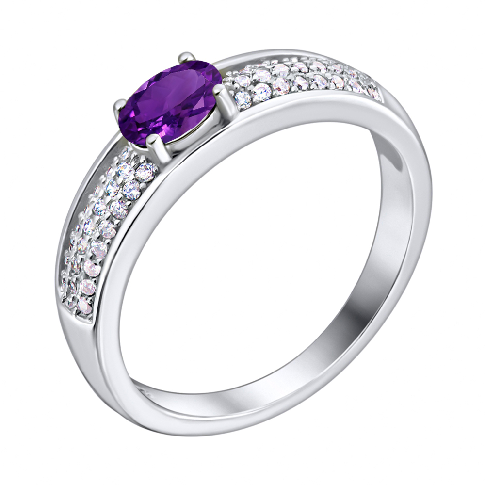 

Серебряное кольцо с аметистом и фианитами 000103079 16.5 размера