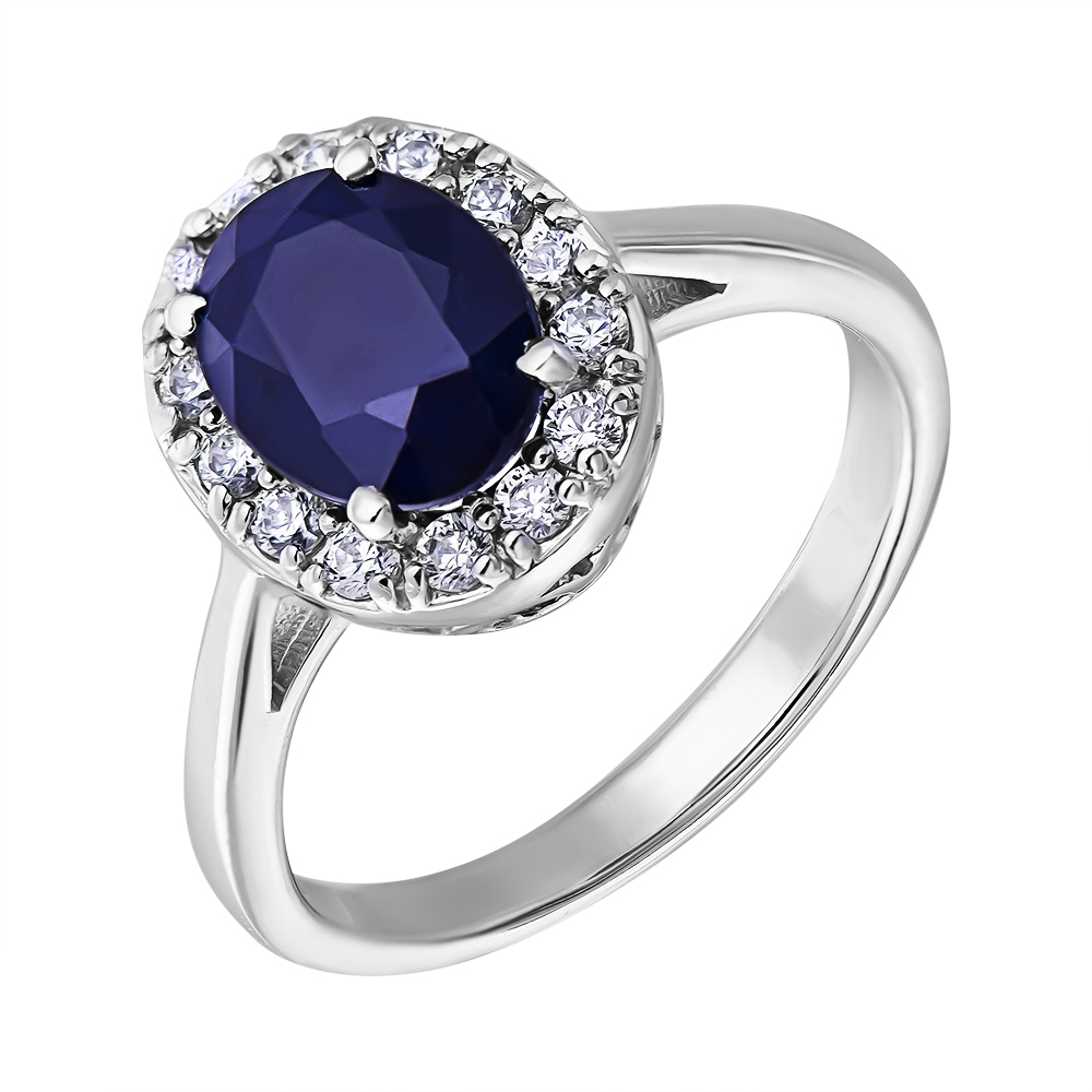 

Серебряное кольцо с сапфиром и фианитами 000132493 16 размера
