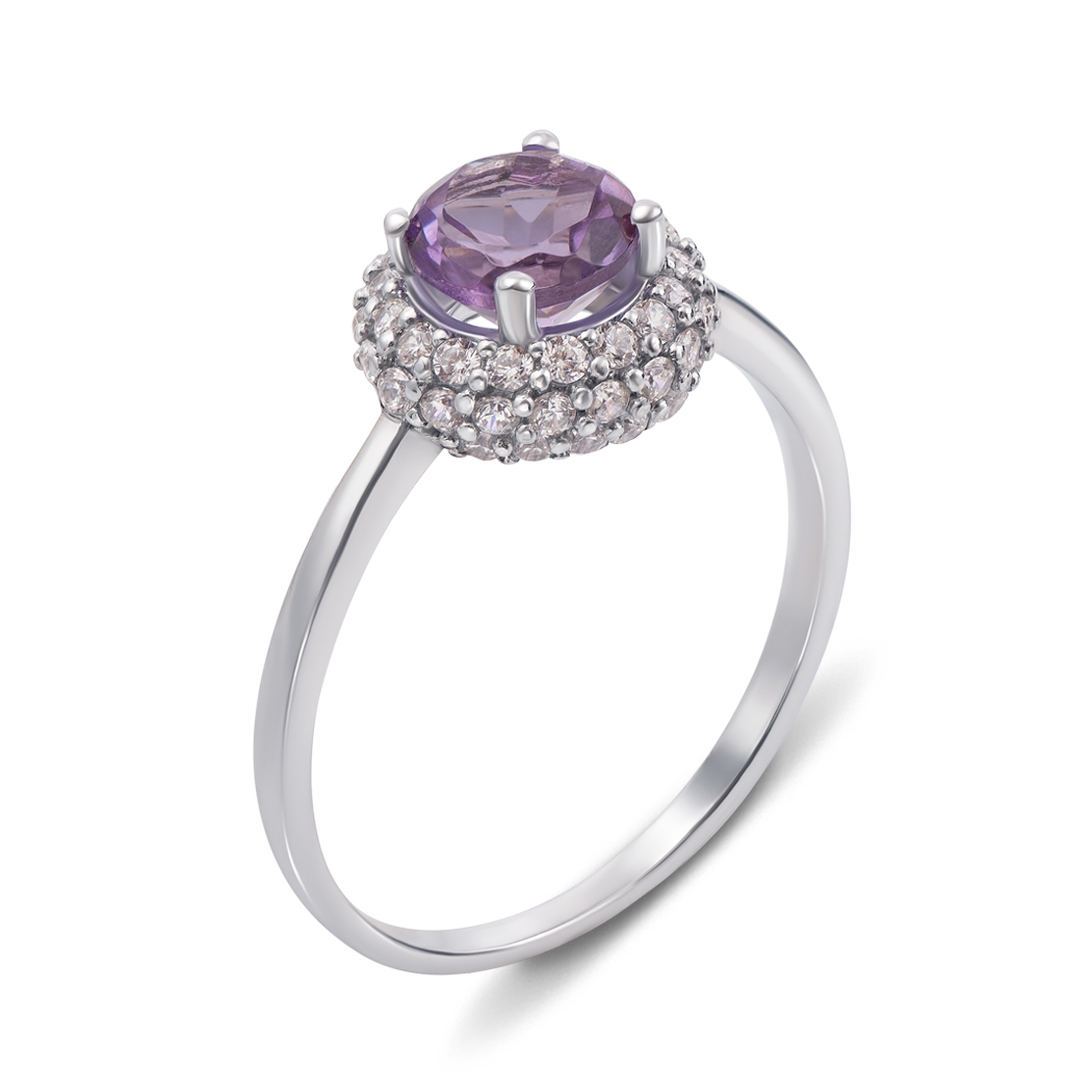 

Серебряное кольцо с аметистом и фианитами 000133109 18.5 размера