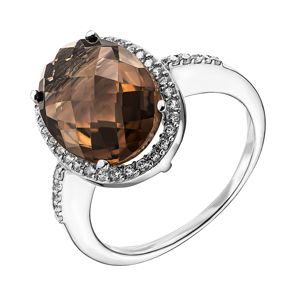 

Серебряное кольцо с раухтопазом и фианитами 000137589 18.5 размера