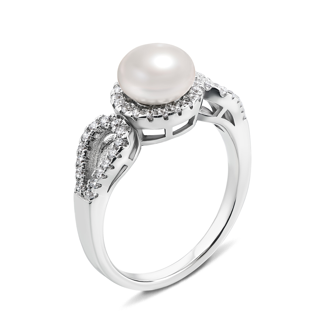 

Серебряное кольцо с жемчугом и фианитами 000133842 18 размера