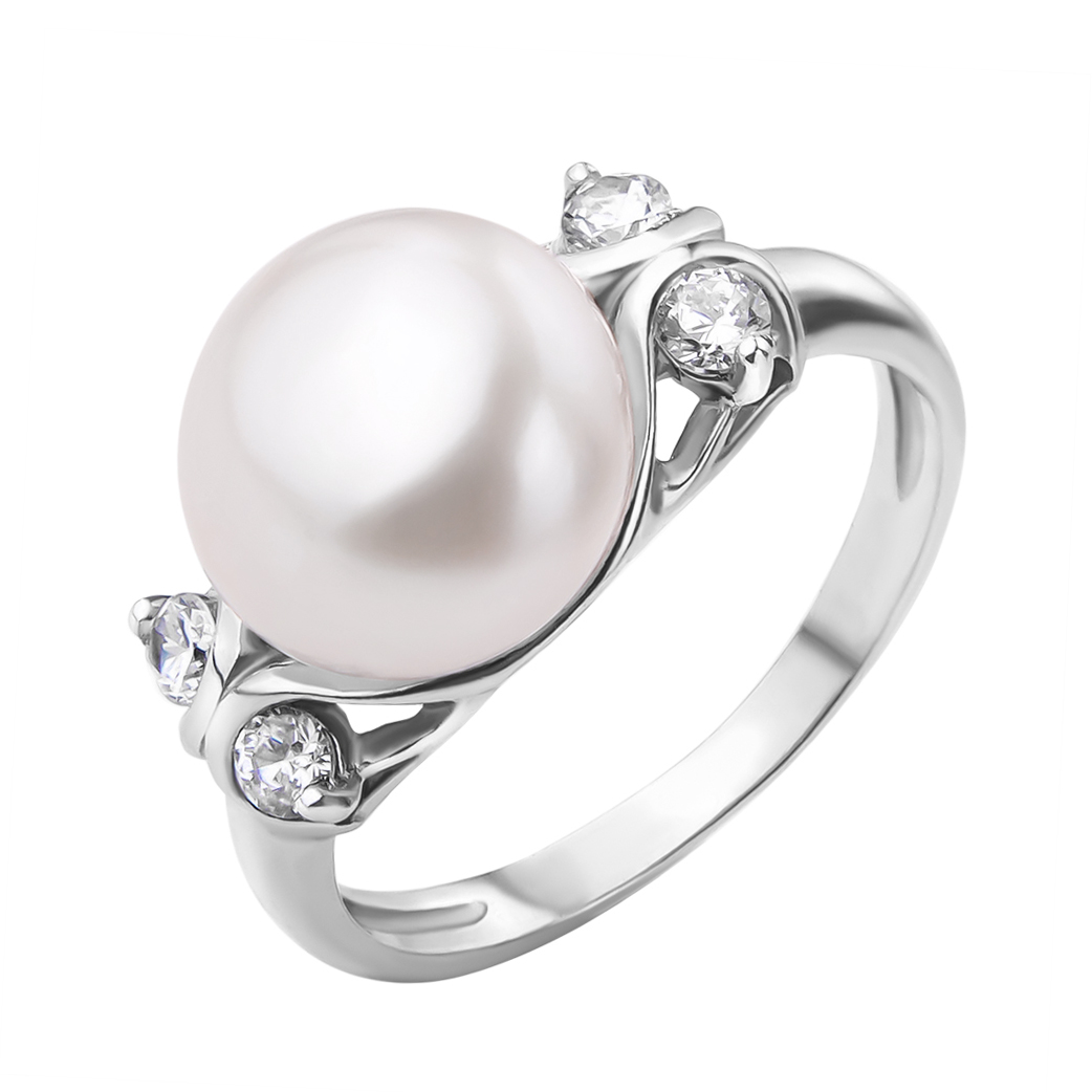

Серебряное кольцо с жемчугом и фианитами 000118263 16 размера