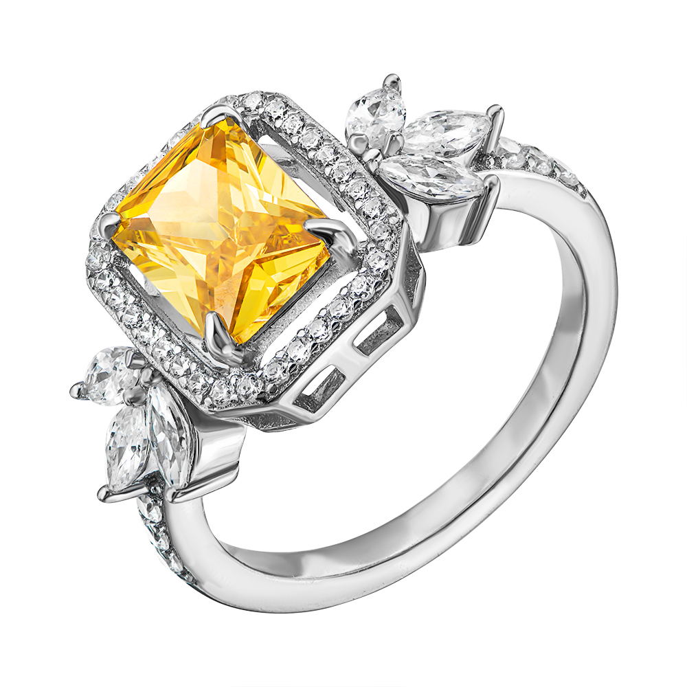

Серебряное кольцо с желтым и белыми фианитами 000133961 16.5 размера