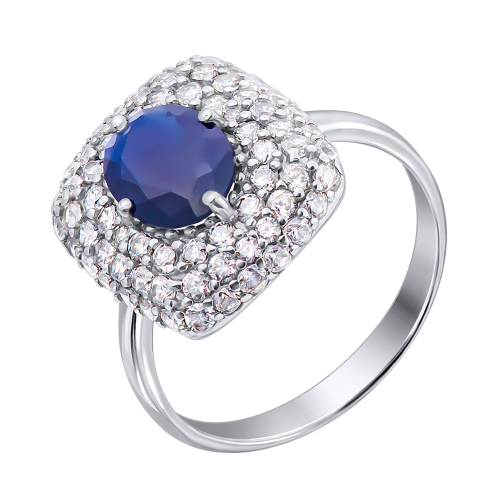 

Серебряное кольцо с сапфиром и фианитами 000104769 16.5 размера