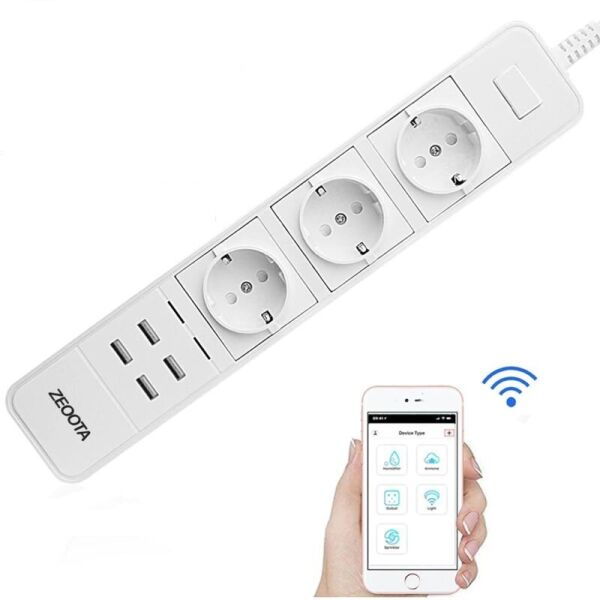 

Wifi розетка умная на 3 штекера Zeoota PS022, 4 USB порта, 2500 Ватт, Iphone & Android App (EG-100318)