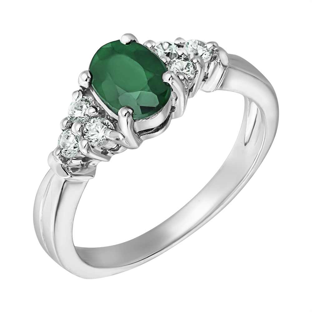 

Серебряное кольцо с изумрудом и фианитами 000131721 18.5 размера