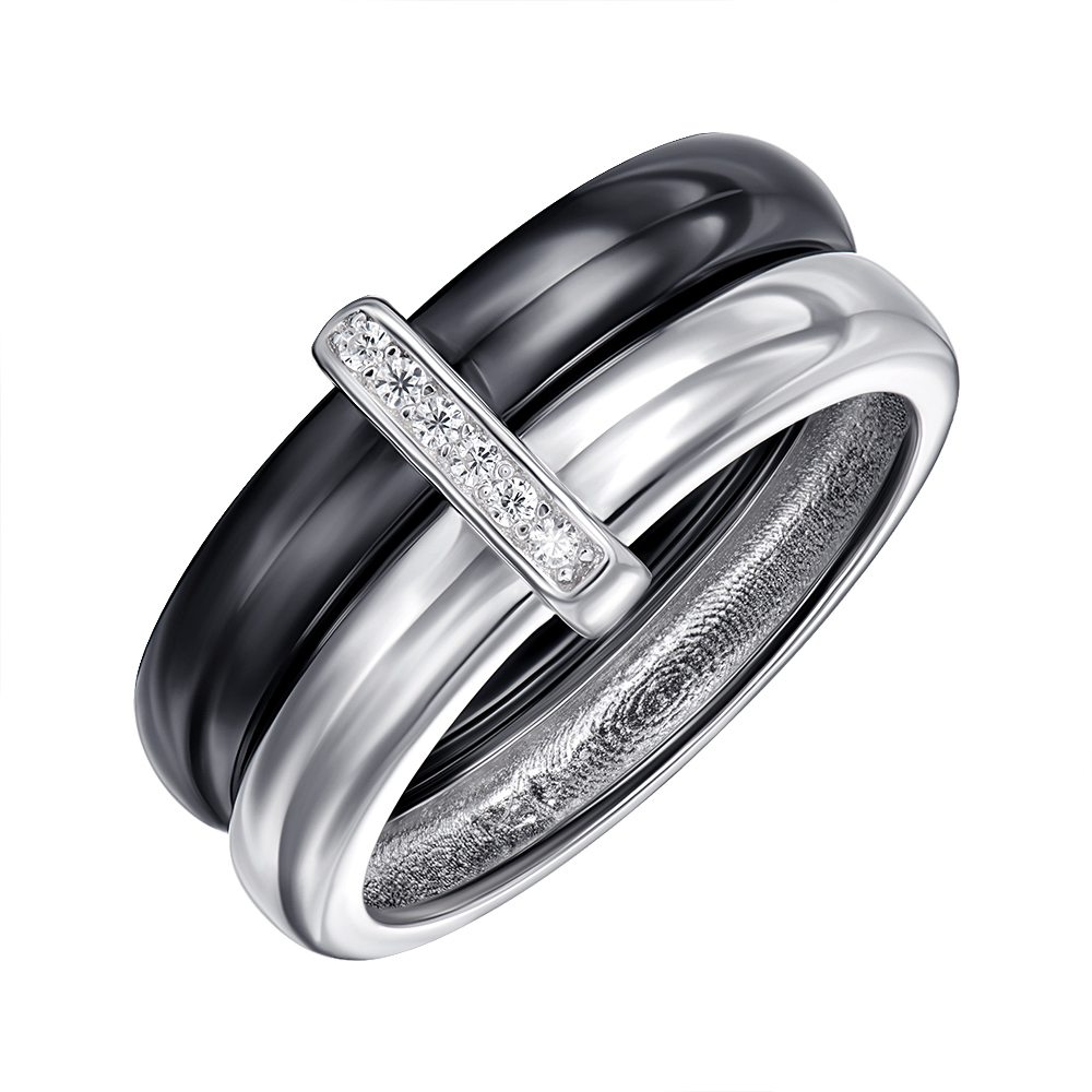 

Серебряное кольцо с керамикой и фианитами 000147838 18.5 размера