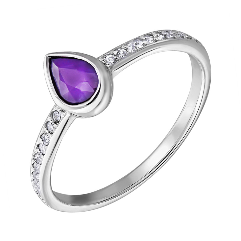 

Серебряное кольцо с аметистом и фианитами 000133463 16 размера