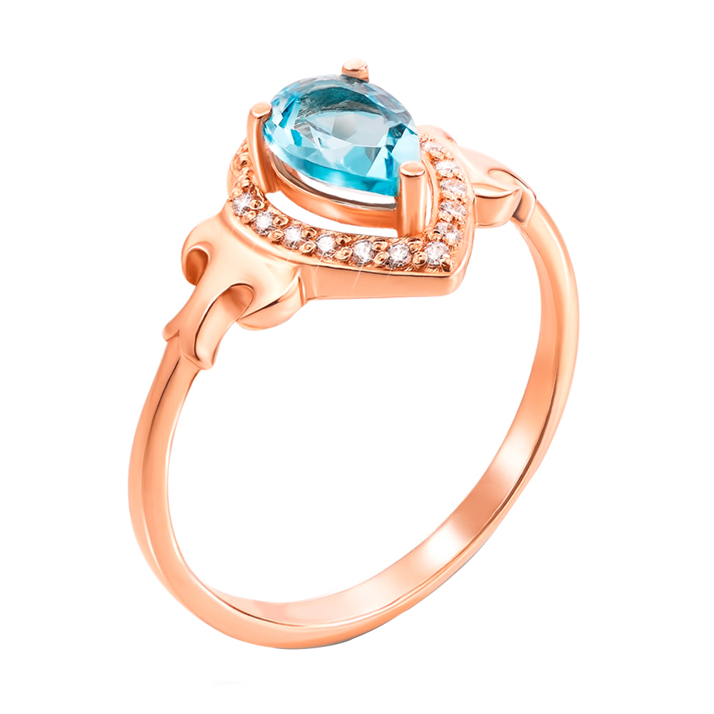 

Кольцо в красном золоте с голубым топазом и фианитами 000104185 17.5 размера