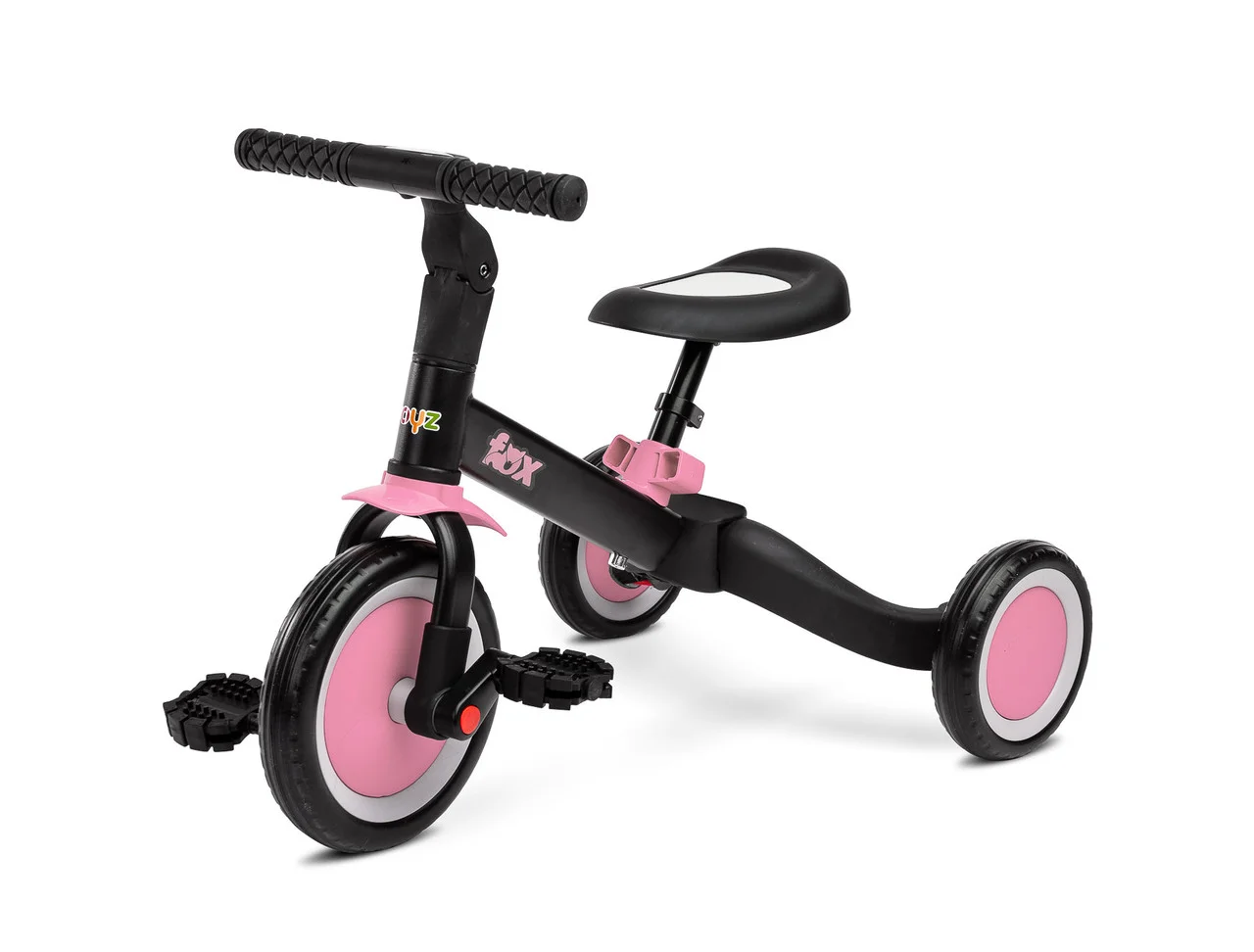 

Велосипед трехколесный 4 в 1 Caretero Fox Pink со съемными педалями + регулировка сидения и руля