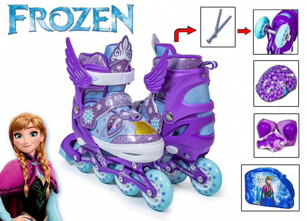 

Ролики детские комплект Disney Frozen Фроузен 34-37 Фиолетовый Колесо светится Защита + Шлем Перестановка колес