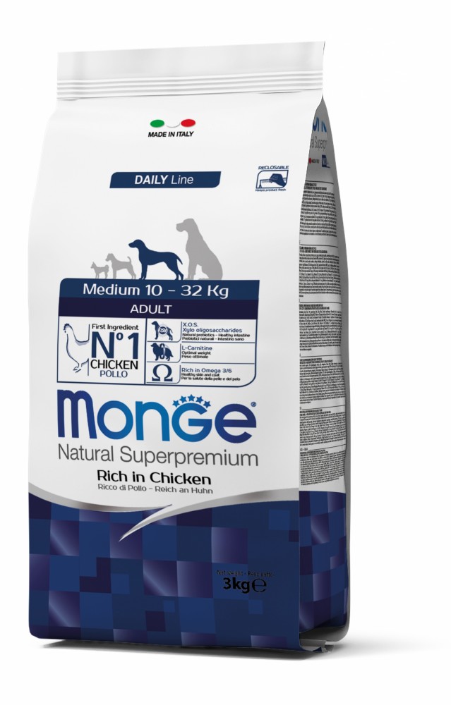 

Корм Monge DOG Medium Adult курица с рисом, 15 кг (70006149)