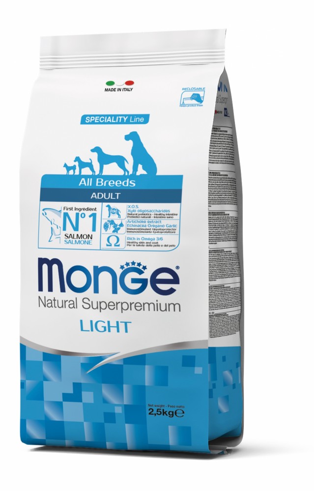 

Корм Monge All breeds Adult Light лосось с рисом, 15 кг (70080972)