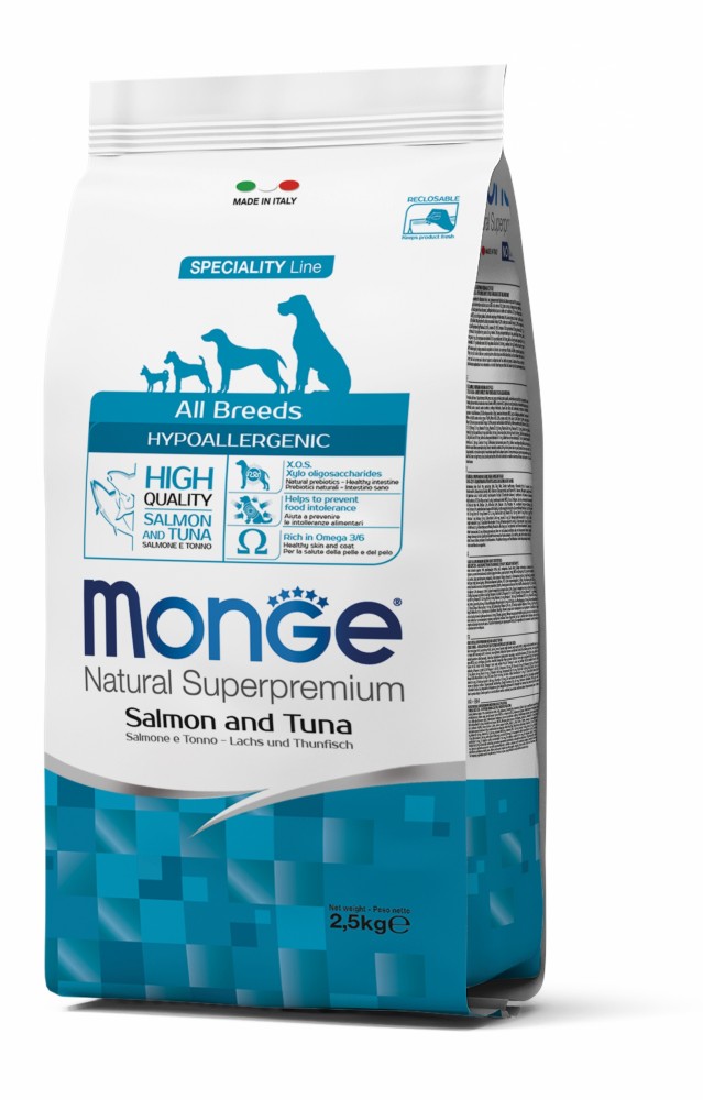 

Корм Monge DOG All breeds Hypoallergenic лосось с тунцом, 15 кг (70006439)
