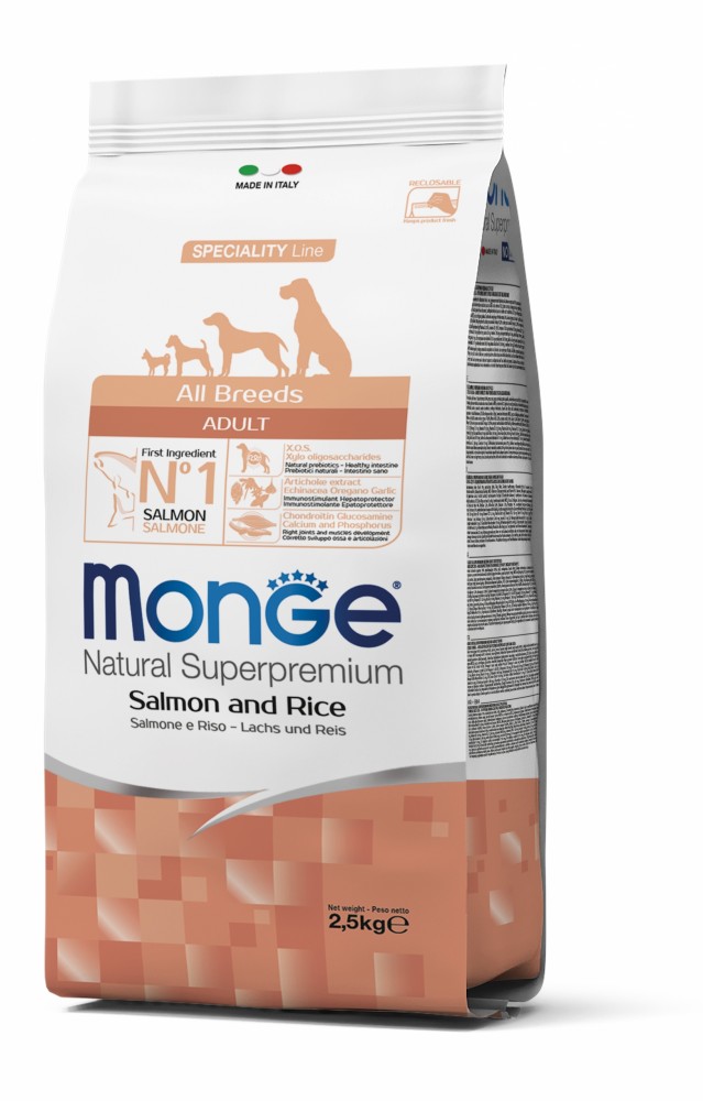 

Корм Monge DOG All breeds Adult лосось с рисом, 15 кг (70006361)