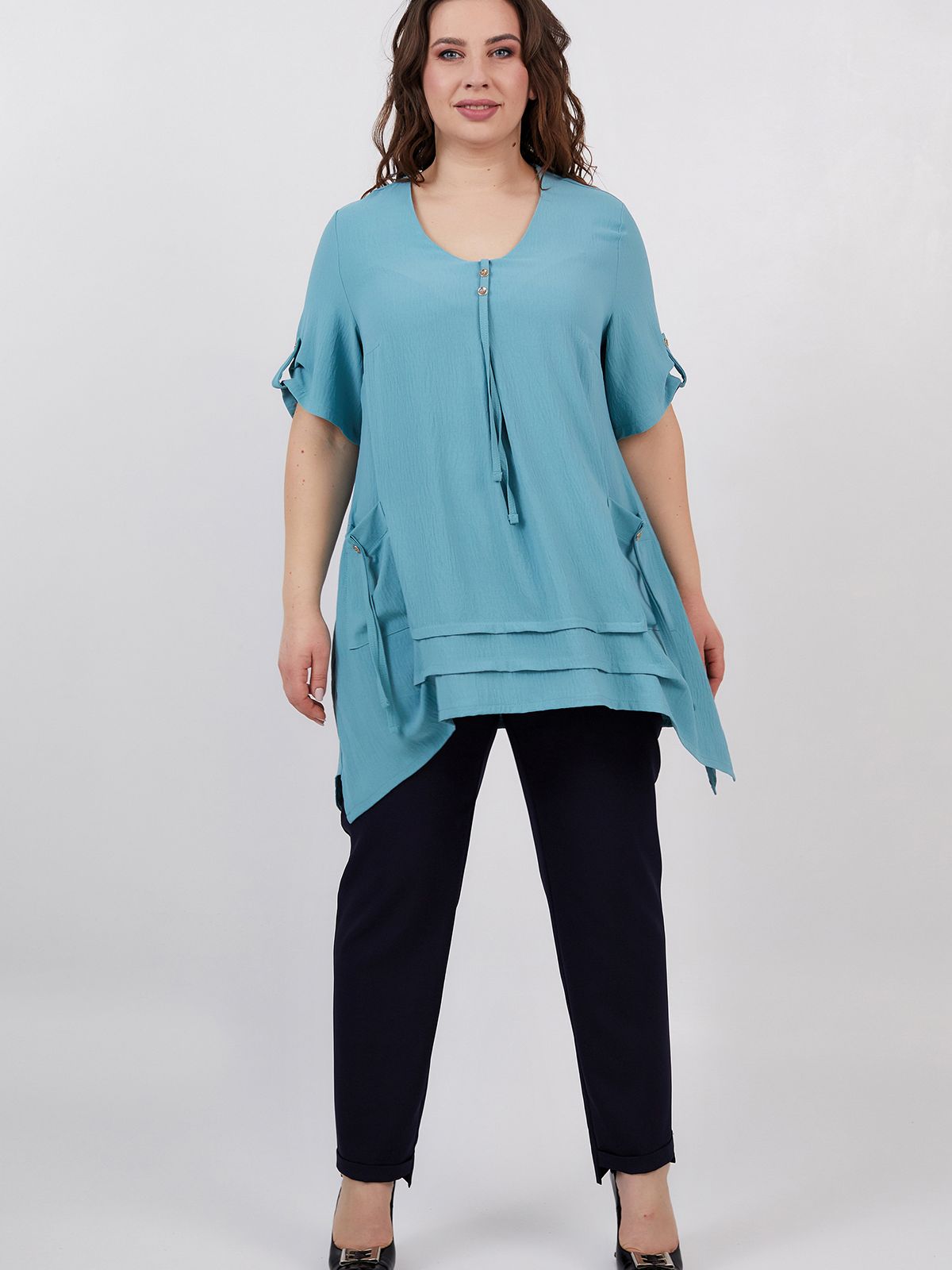 

Блузка All Posa Амира 100504  Бирюзовая, Блузка All Posa Амира 100504 54 Бирюзовая