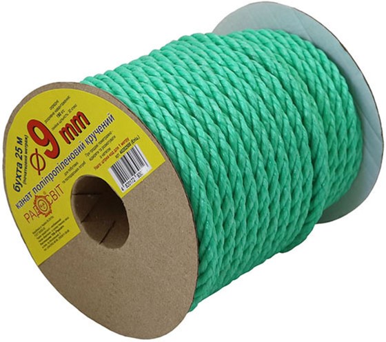 

Канат Радосвіт полипропиленовый зеленый, Диаметр 9 мм