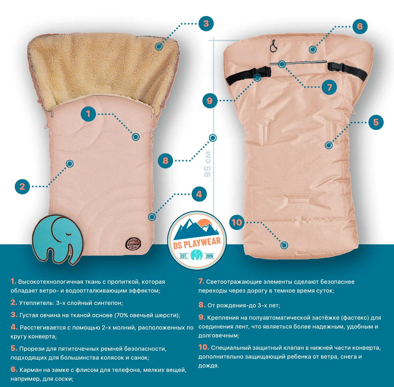 

Теплый конверт Добрый Сон для зимних прогулок линейка DS PlayWear Cosy бежевый (11-01/1)