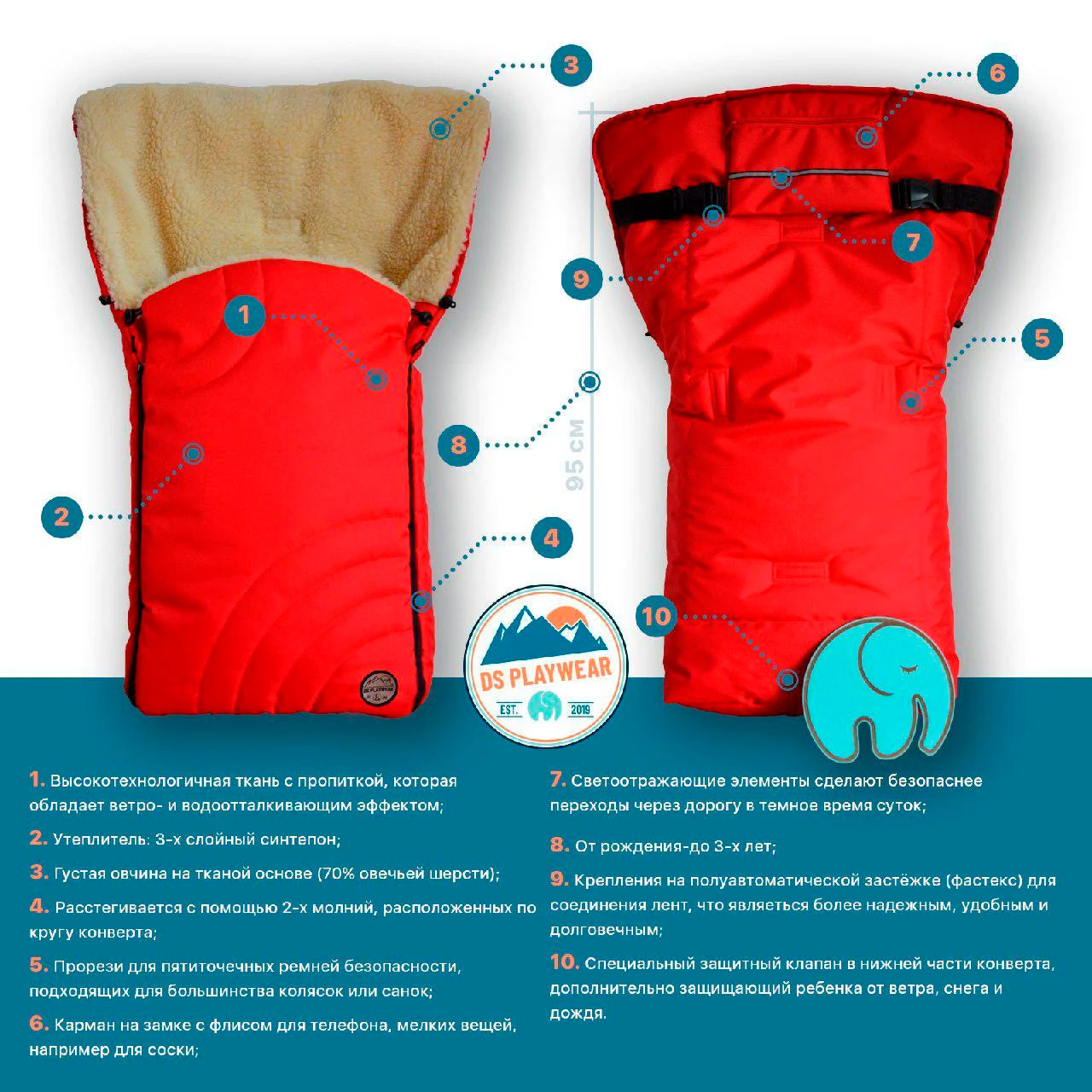

Теплый конверт Добрый Сон для зимних прогулок линейка DS PlayWear Cosy красный (11-01/3)