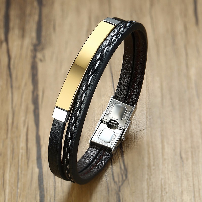 

Мужской кожаный браслет BroBand Two черный c вставкой цвета золота 21см (BB-TWO-BLACK-GOLD-21-M)
