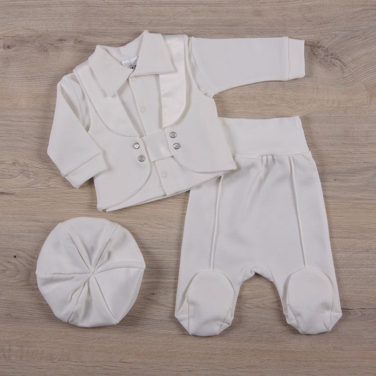 

К-м BetiS "МалишОк" д.р. кофта,жилет,повзуни,берет Молочний Інтерлок 27081020 Зріст 56