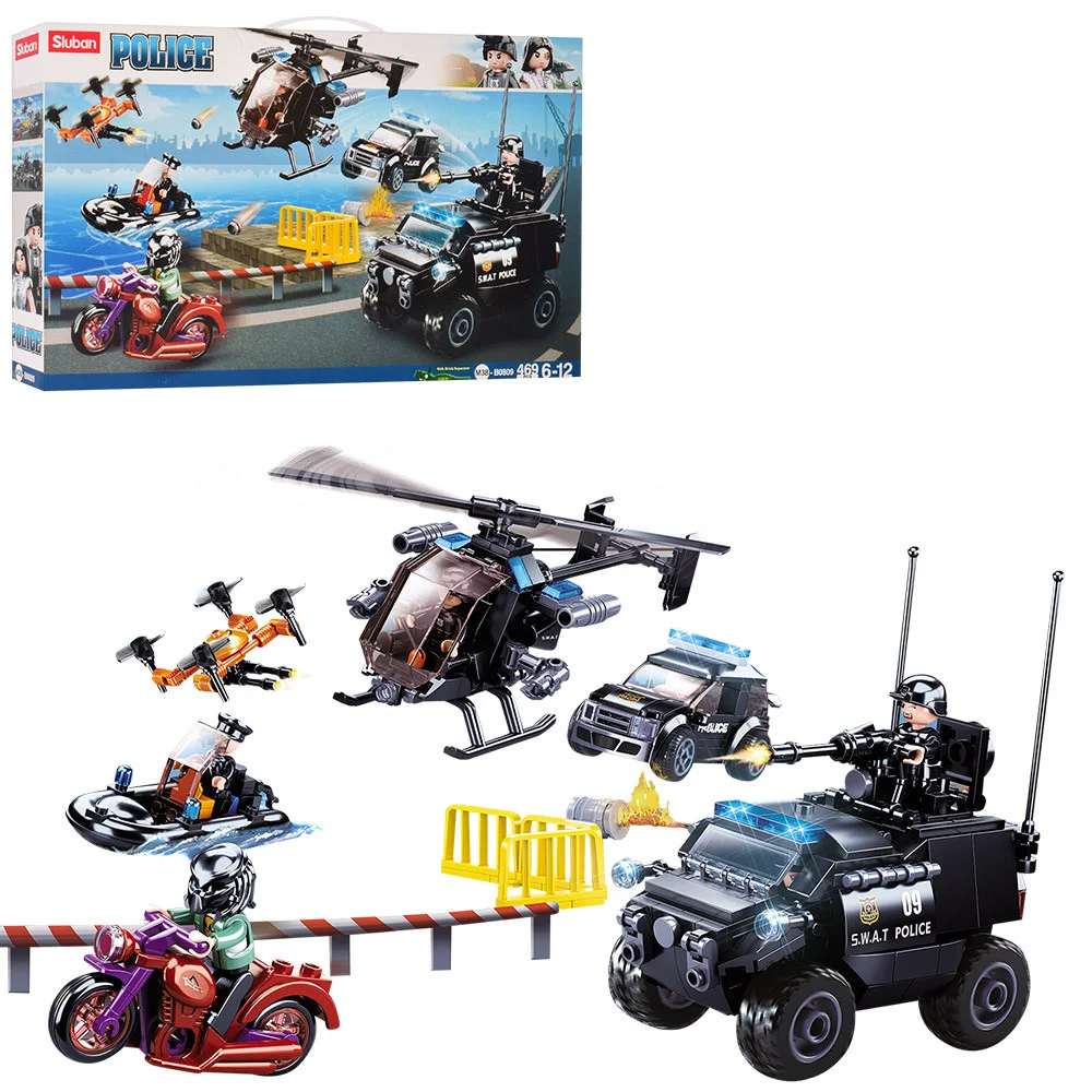 

Блочный детский конструктор Sluban M38-B0809 "Полиция" 469 детали с транспортом и фигурками
