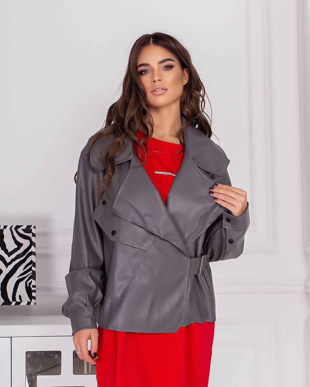

Куртка из искусственной кожи Belova, серая, oversize S/L