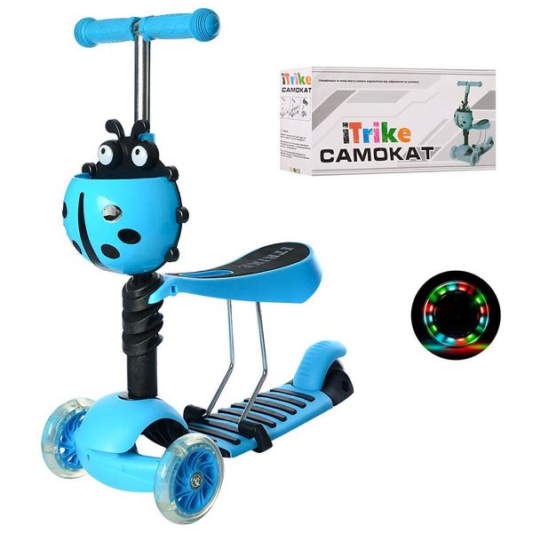 

Самокат-беговел iTrike MAXI JR 3-054-E-Bl Божья коровка Голубой (120 мм PVC передние и 100 PU мм задние)