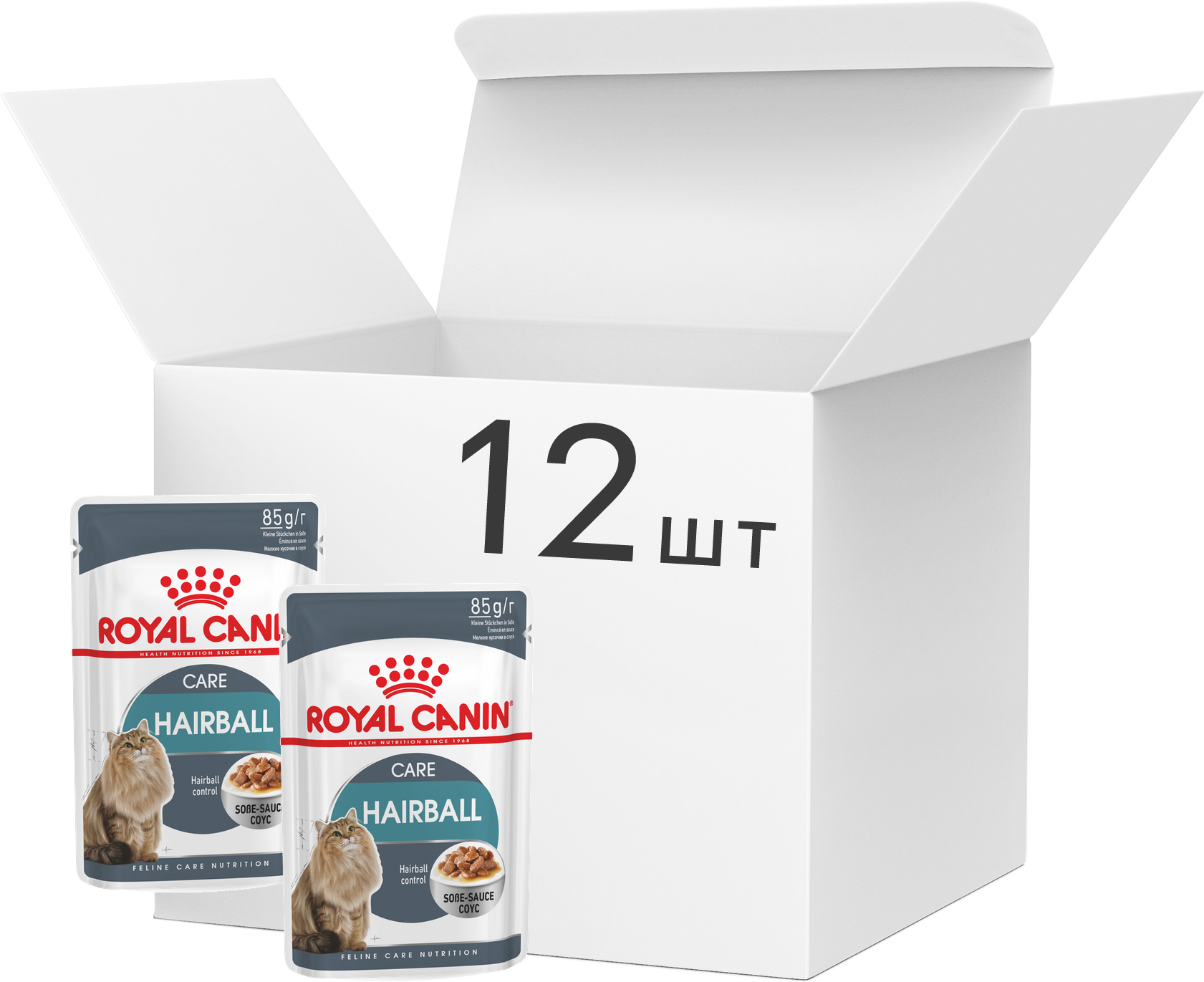 Упаковка влажного корма для котов для выведения волосяных комков Royal Canin Hairball Care 12 шт по 85 г