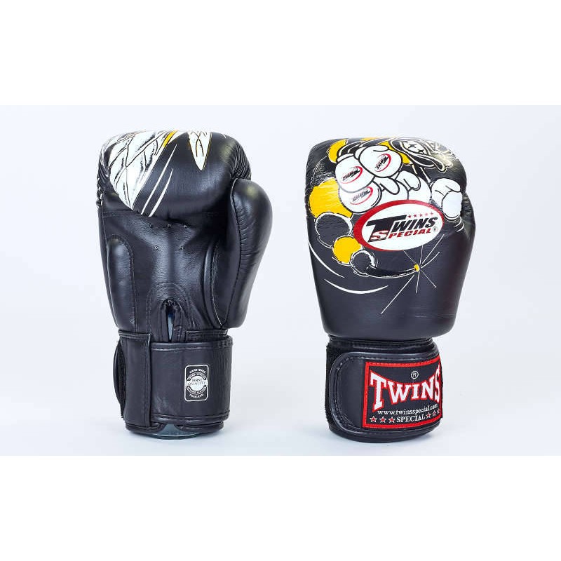 

Перчатки боксерские кожаные на липучке Twins Black 10-18oz, код: FBGV-3-15-WH