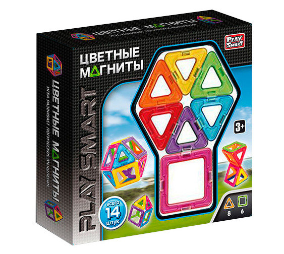 

Магнитный конструктор Play Smart цветные магниты, 14 деталей