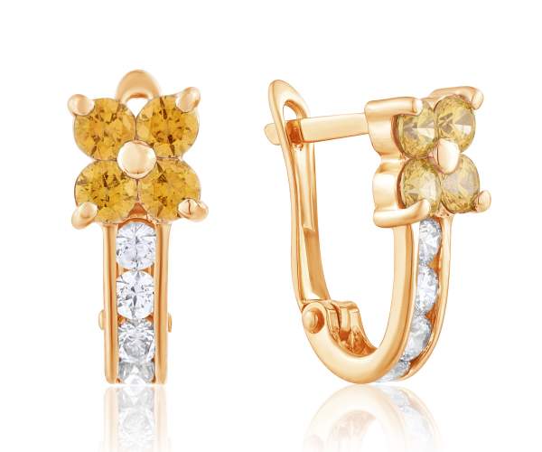 

Серьги золотые с английским замком со SWAROVSKI "Лилия", С4192SWFYELL