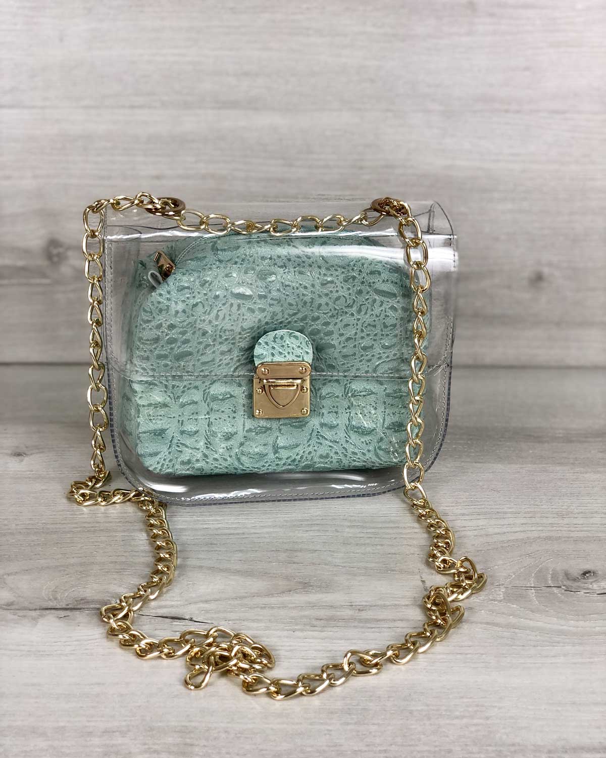 

2в1 Молодежная сумка WeLassie Селена силиконовая с косметичкой мятный крокодил