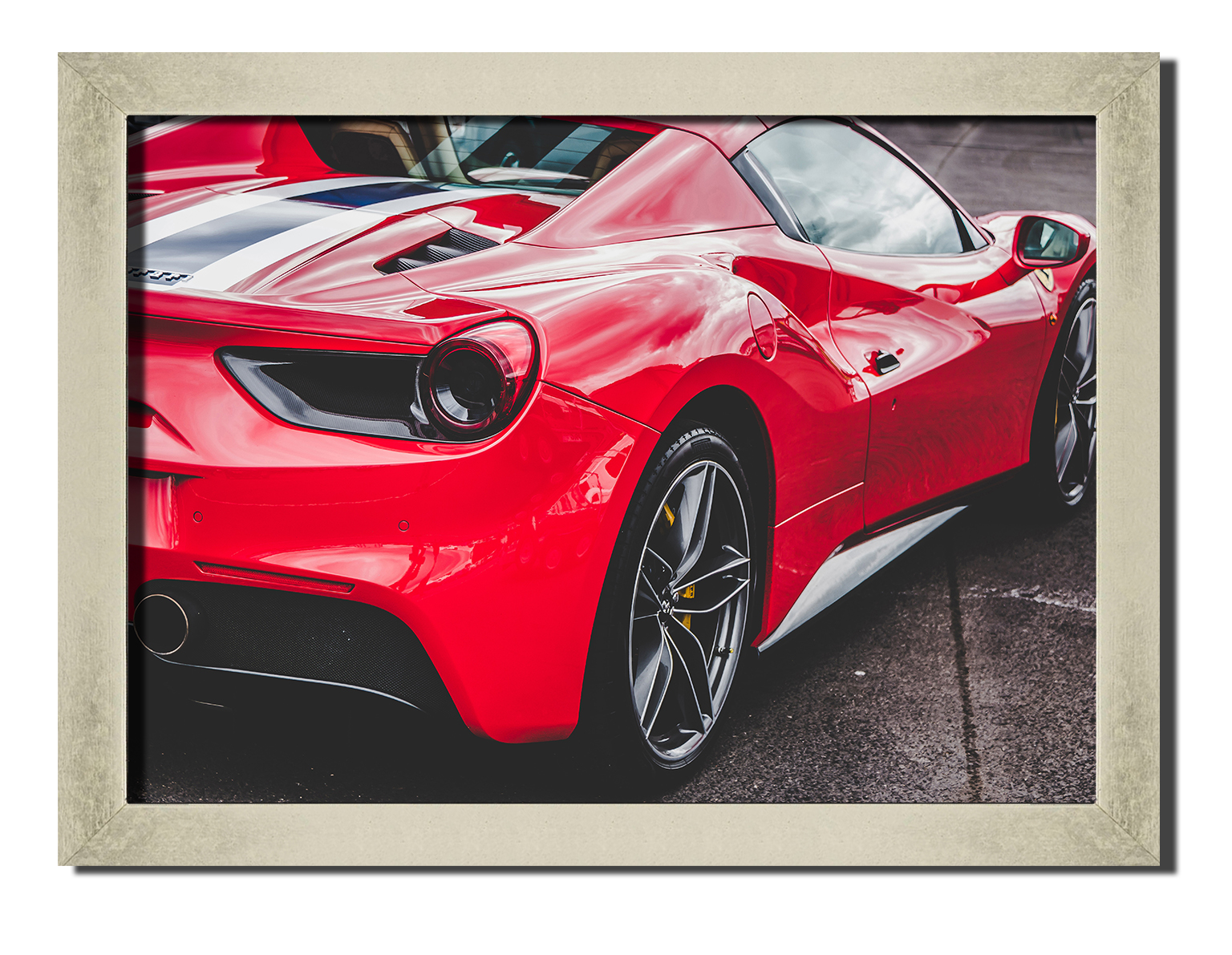 

Silver frame картина на файн-арт бумаге суперкар Ferrari 488 спортивный Феррари Hotel Arizona HD 31 см x 41 см