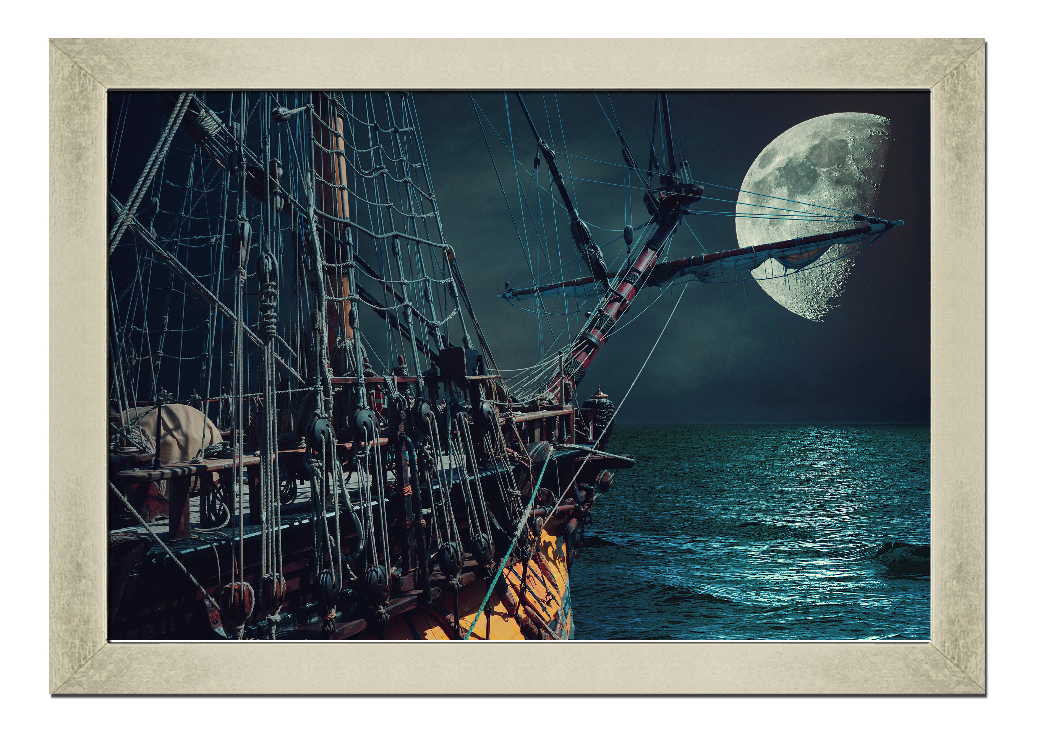 

Silver frame картина на файн-арт бумаге пиратский корабль в море морская тематика, корабли Hotel Arizona HD 31 см x 41 см