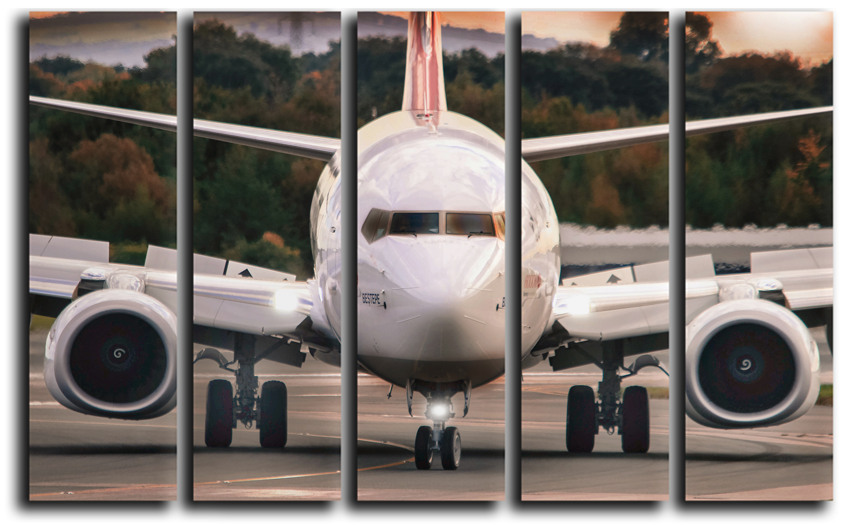 

Модульная картина на холсте из 5 частей самолет Boeing 737 авиация Hotel Arizona HD 89 см x 140 см