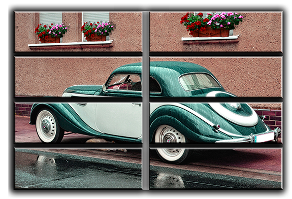 

Модульная картина на холсте из 8 больших частей кот под старой машиной ретро авто Hotel Arizona HD 178 см x 254 см