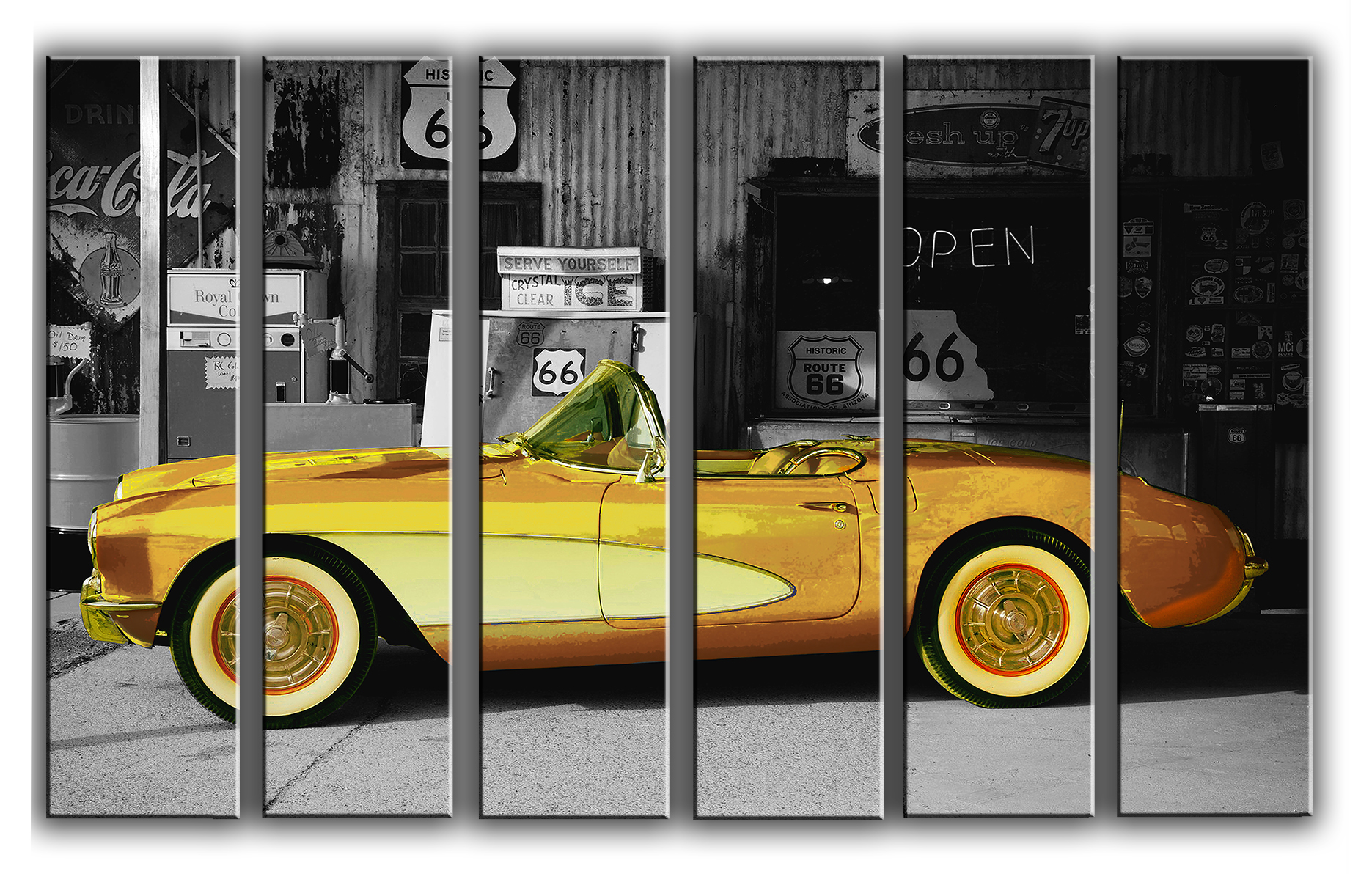 

Модульная картина на холсте из 6 частей Chevrolet Corvette 1959 Шоссе Route 66 Hotel Arizona HD 112 см x 171 см