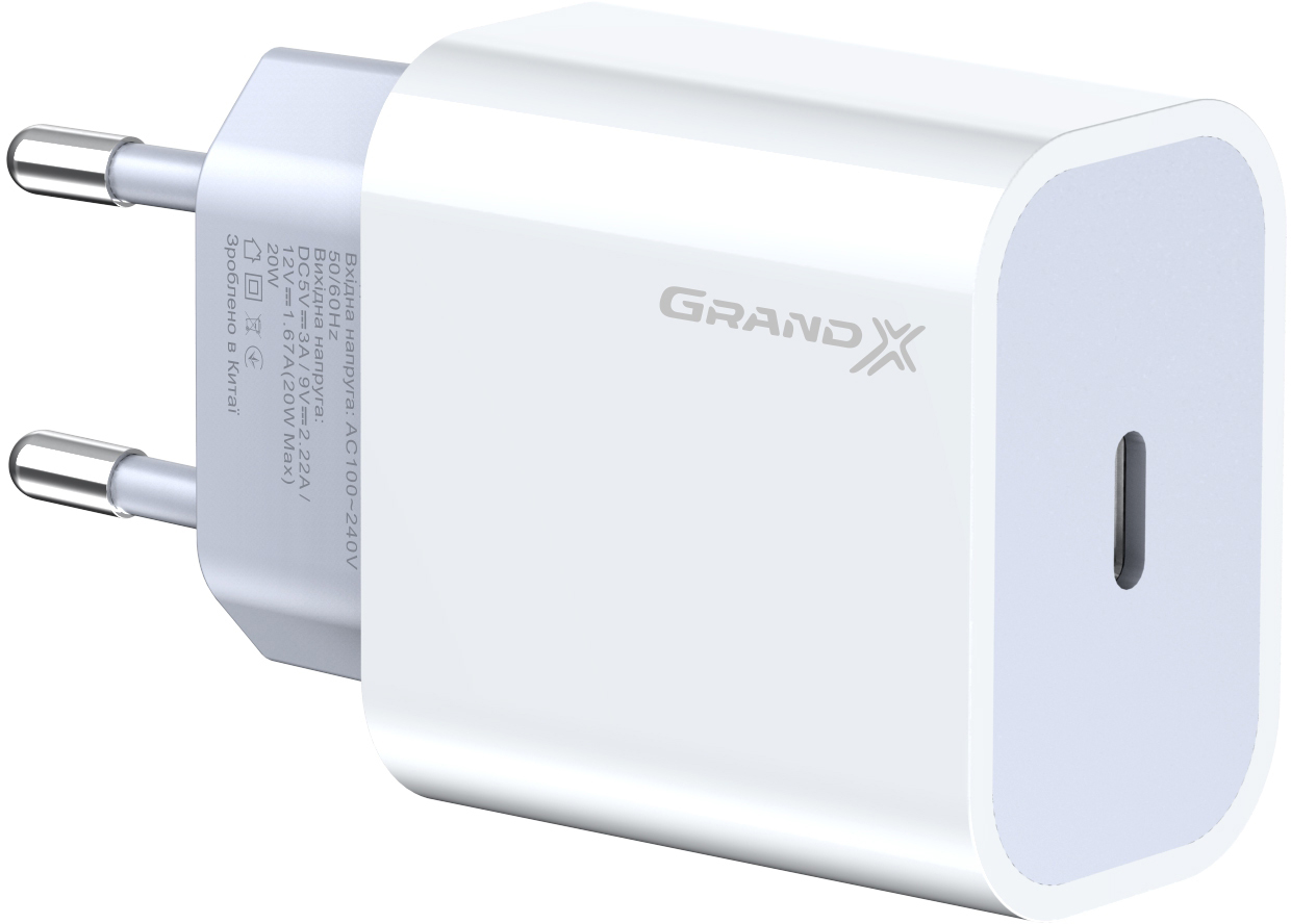 

Зарядное устройство Grand-X CH-770 20W PD 3.0 USB-C для Apple iPhone и Android QC 4.0, FCP, AFC (CH-770)