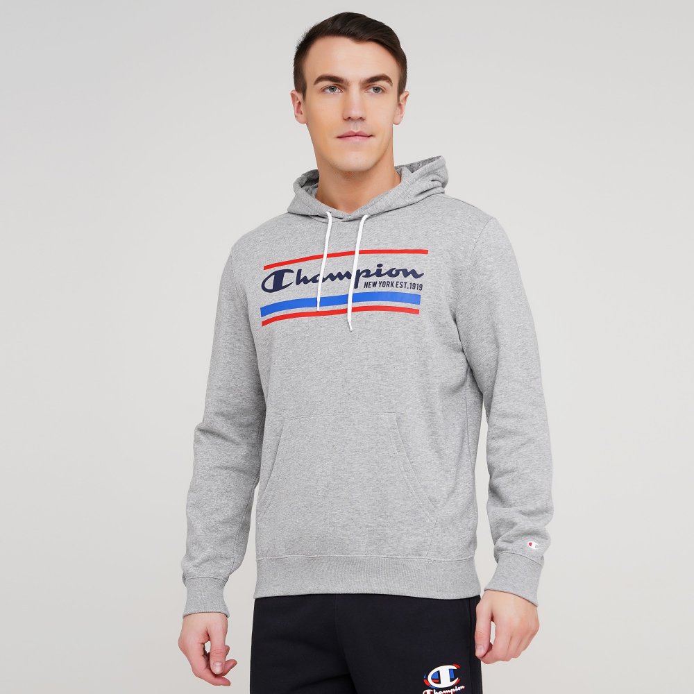 

Мужское худи Champion Hooded Sweatshirt Серый меланж 42 (cha214297-OXGM)