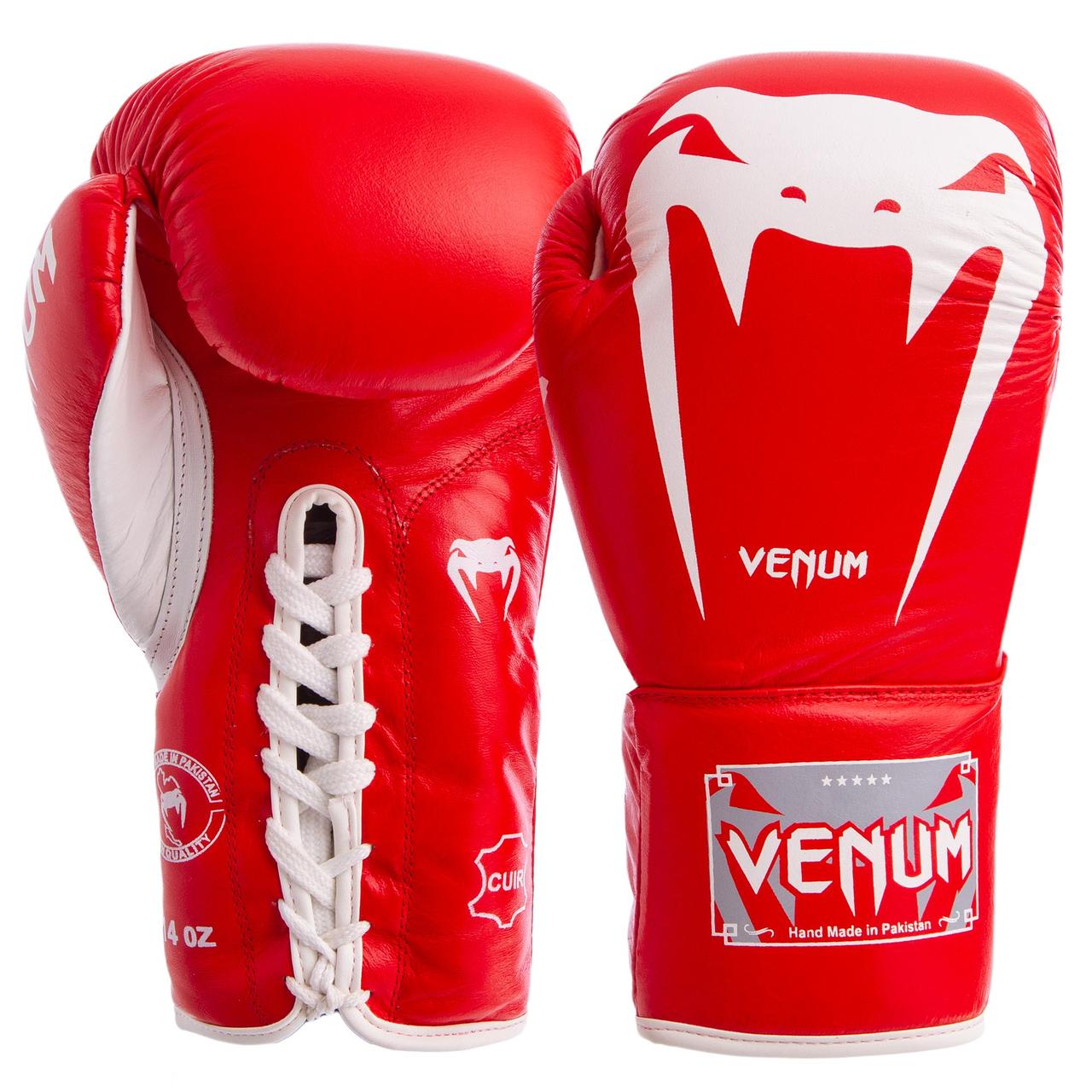 

Перчатки для бокса и единоборств Venum Champ кожаные 5786 Red-White 12 унций