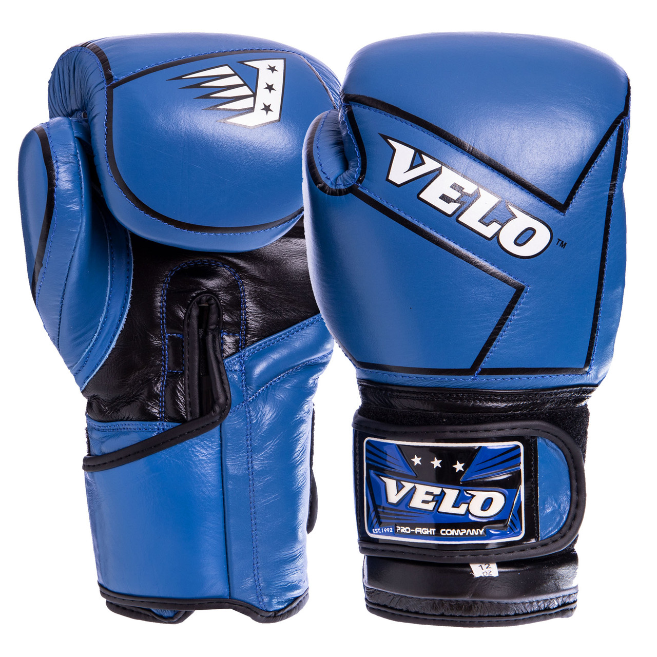 

Перчатки для бокса и единоборств кожаные VELO Champ VL-2218 Blue-White-Black 12 унций
